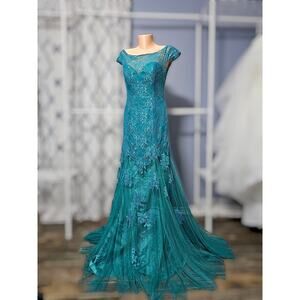 Jade Couture Mother Bridal Dress Size 2 NWT Blue Teal